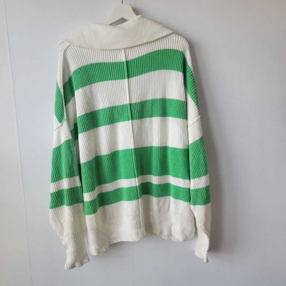 Aerie Womens Oversized Beyond Quarter Zip Sweater size M Polo Green Stripe - Picture 2 of 7